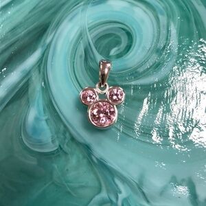 Sterling Silver and Pink Faceted Stone Mickey Mouse Disney Pendant